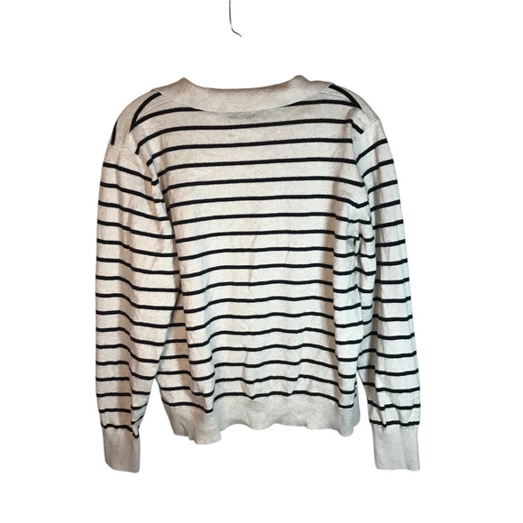 J.Crew with cashmere women pull over sweater L beige black striped V-neck - Picture 4 of 12